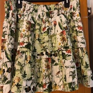 Anthropologie Lush Botanic print Tiered lined mini skirt.